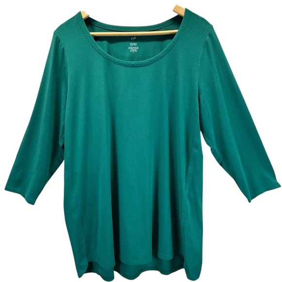 J Jill Luxe Supima A Line Tunic Top Womens L Green Meadow Soft Spring Color NEW - Picture 2 of 16